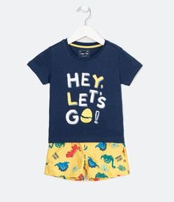 Conjunto Infantil com Camiseta com Estampa Hey Let's Go e Bermuda de Banho - Tam 1 a 5 anos