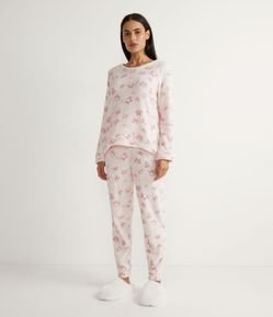 Pijama Largo en Fleece con Estampado Floral