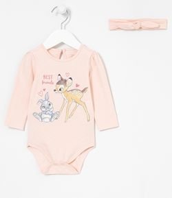 Body Infantil Estampa do Bambi e Faixa de Cabelo - Tam 0 a 18 meses
