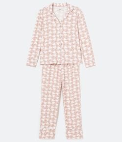 Pijama Americano Longo em Viscolycra com Estampa de Corações