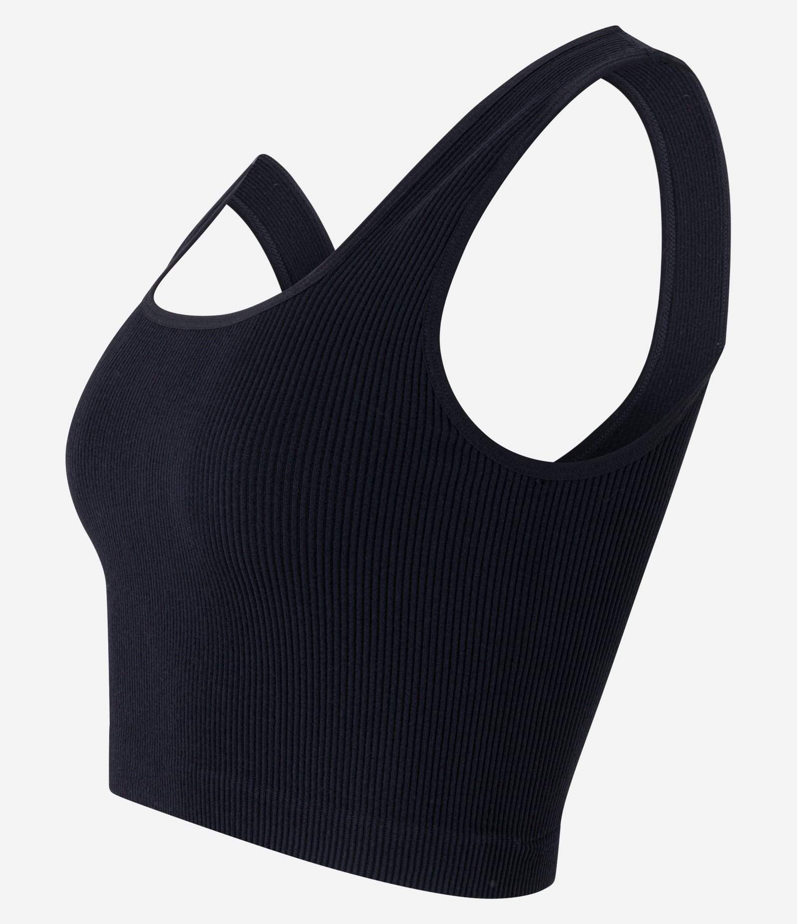 Blusa Regata Cropped Básica em Poliamida Canelada sem Costura Preto 6