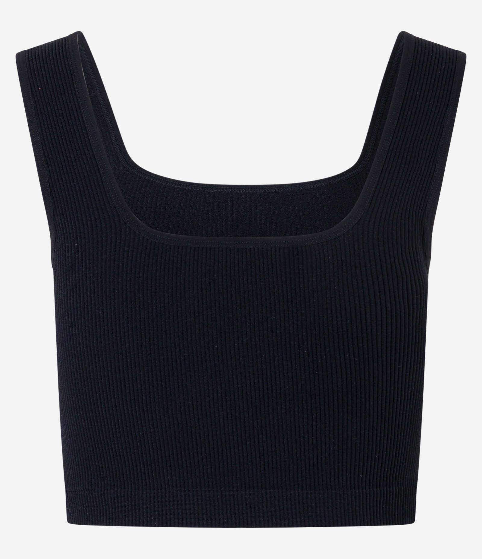 Blusa Regata Cropped Básica em Poliamida Canelada sem Costura Preto 7