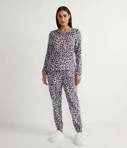 Pijama Longo em Fleece com Estampa Animal Print Onça
