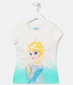 Blusa Manga Curta Estampa Elsa Frozen com Fundo em Dip Dye - Tam 4 a 14 anos