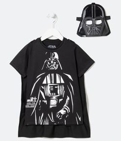 Camiseta Infantil Estampa Darth Vader Star Wars com Máscara e Capa - Tam 4 a 10 anos