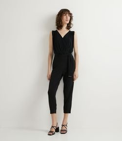 Macacão Longo em Jersey com Transpasse e Cinto Faixa