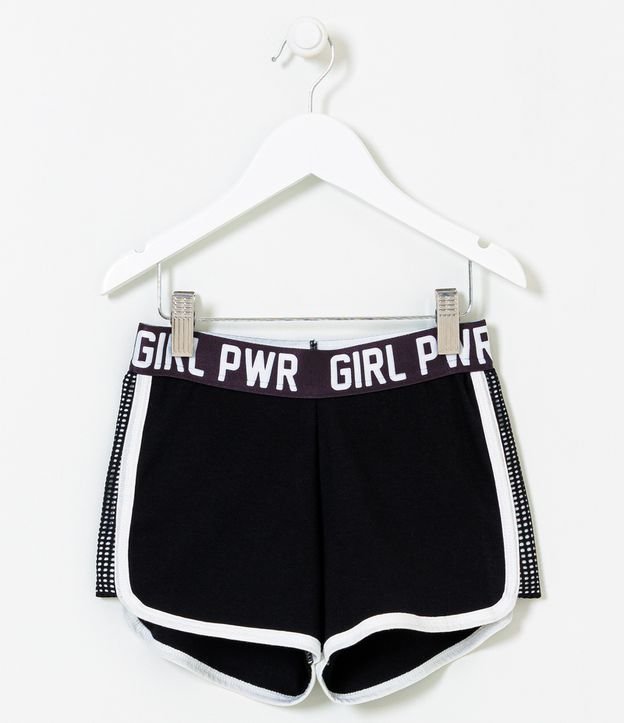 Short Infantil Liso com Cós em Lettering Girl Power - Tam 5 a 14 anos