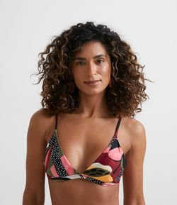 Biquíni Top Triângulo Fixo em Poliamida com Estampa Abstrata