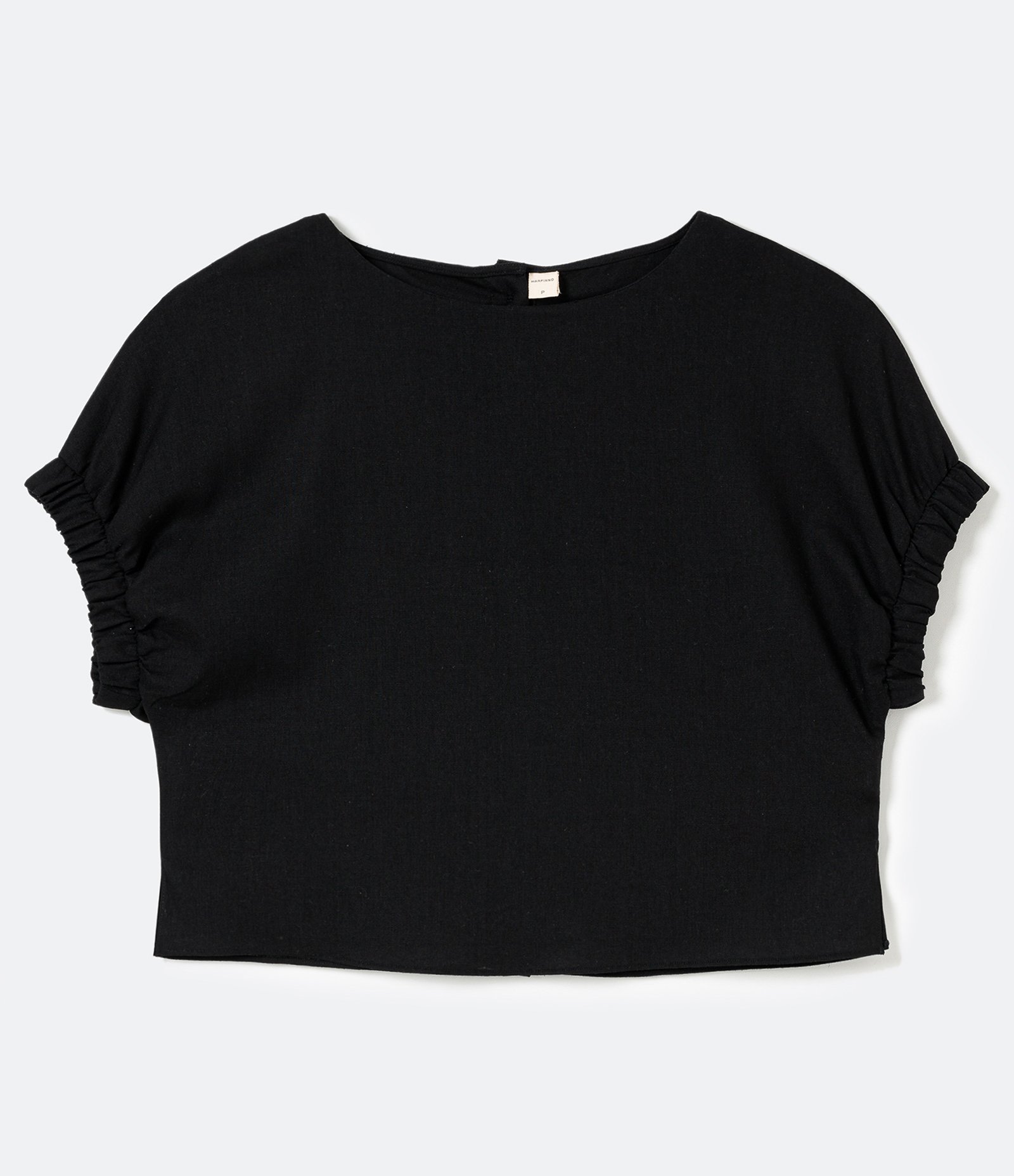 Blusa Manga Curta em Viscolinho com Botões Sem Estampa Preto 1