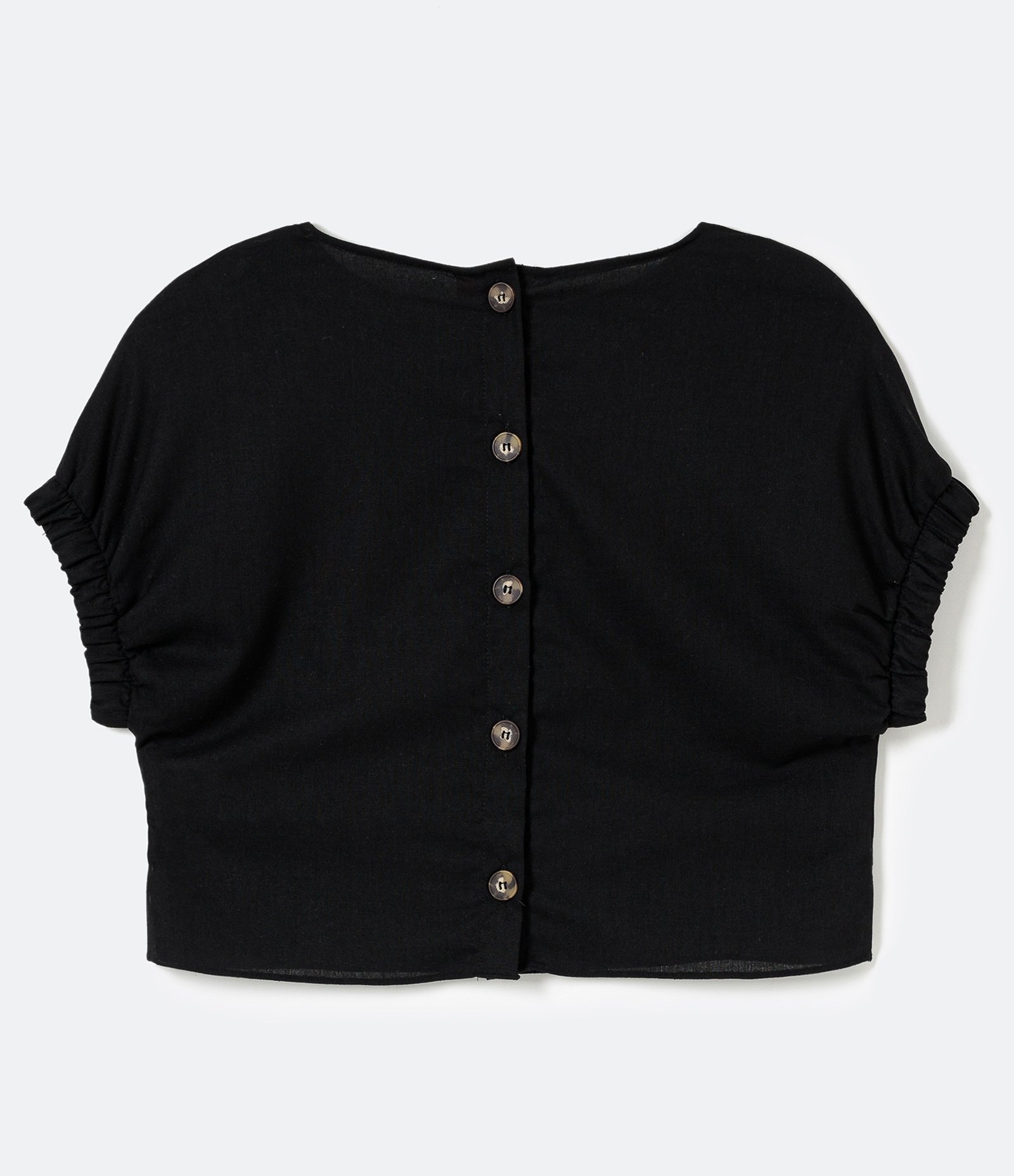 Blusa Manga Curta em Viscolinho com Botões Sem Estampa Preto 2