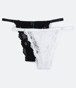 Kit 02 Calcinhas String em Renda com Lacinho Frontal