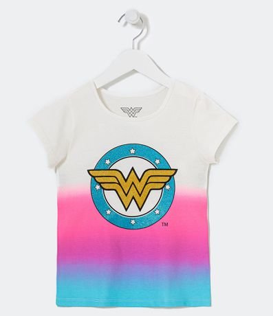 Blusa Infantil Manga Curta Dip-Dye Estampa Mulher Maravilha - Tam 5 a 14  anos Branco - Renner