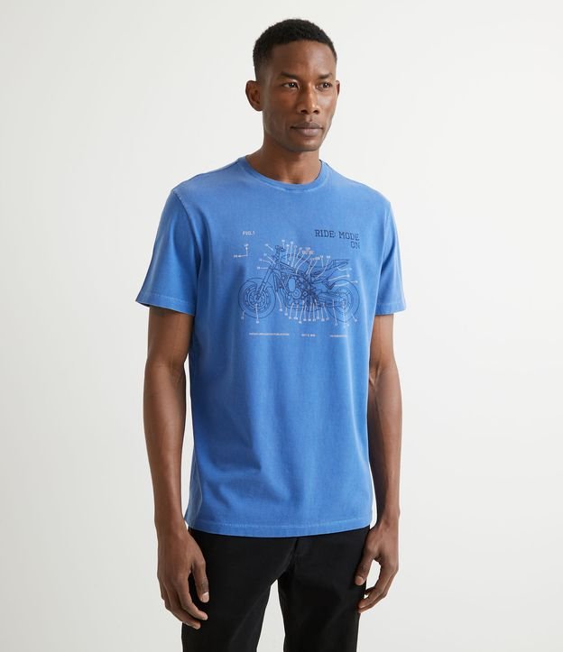 Camiseta Manga Curta com Estampa Sketch Moto