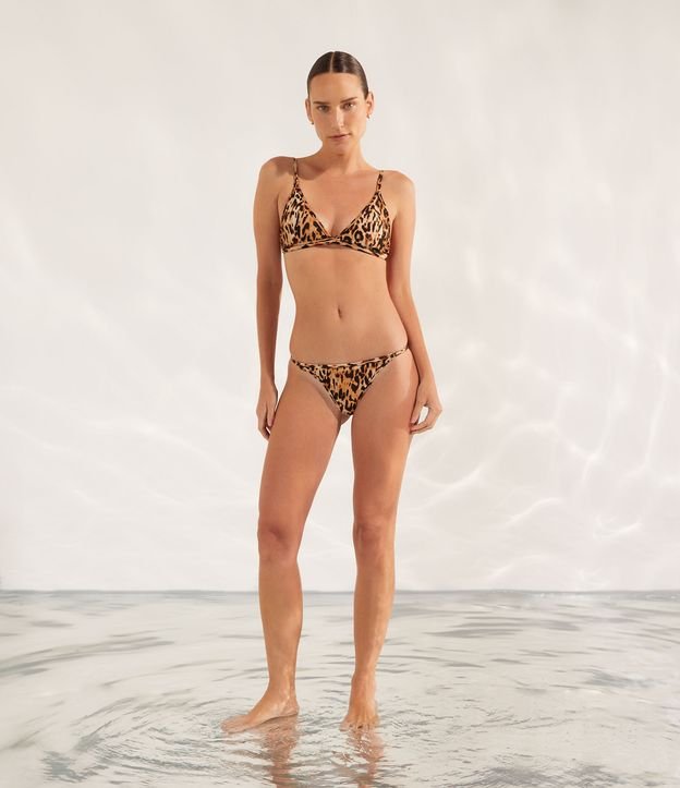 Bikini Bottom Colaless en Poliamida con Estampado Animal Print Jaguar Marrón 4