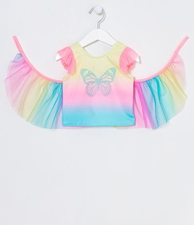 Menor preço em Blusa Infantil Semi Cropped com Estampa de Borboleta e Asas em Tule - Tam 1 a 5 anos