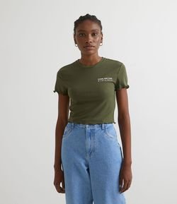 Blusa Manga Curta em Ribana com Frufru