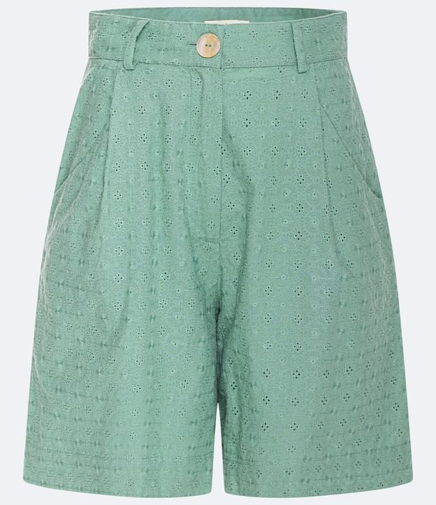 Bermuda en Laise con Botón Nacarado y Bolsillos Verde 1