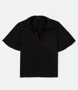 Blusa Manga Curta em Poliéster Texturizada Sem Estampa