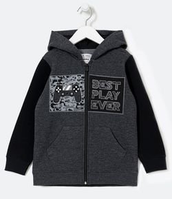 Jaqueta Infantil em Moletom com Capuz Estampa Game - Tam 5 a 14 anos