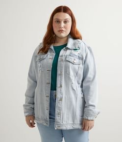 Jaqueta Alongada Jeans com Puídos Curve & Plus Size