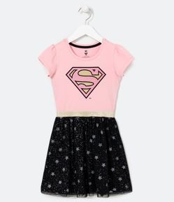 Vestido Infantil Estampa Logo Super Girl - Tam 2 a 10 anos