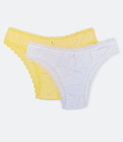 Kit 2 Calcinhas Biquíni em Microfibra com Rendinha no Cós e Cavas