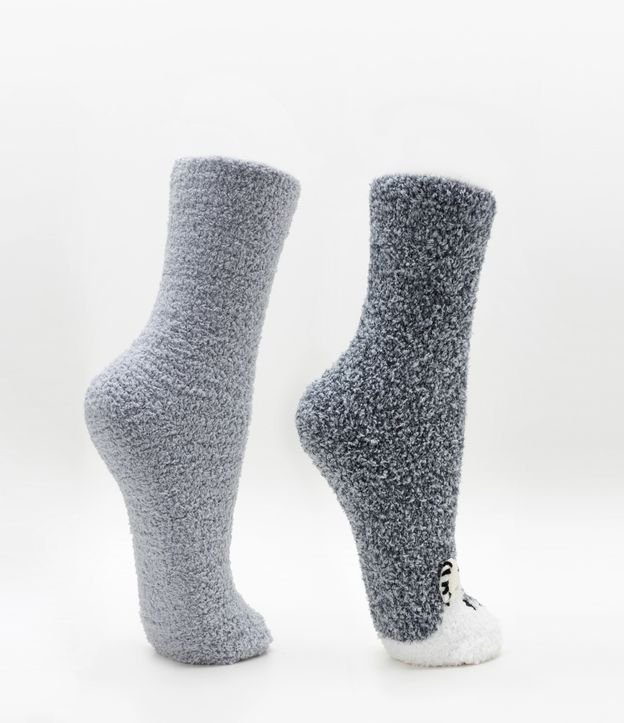 Kit 02 Pares de Media en Chenille con Perro Bordado Gris 2