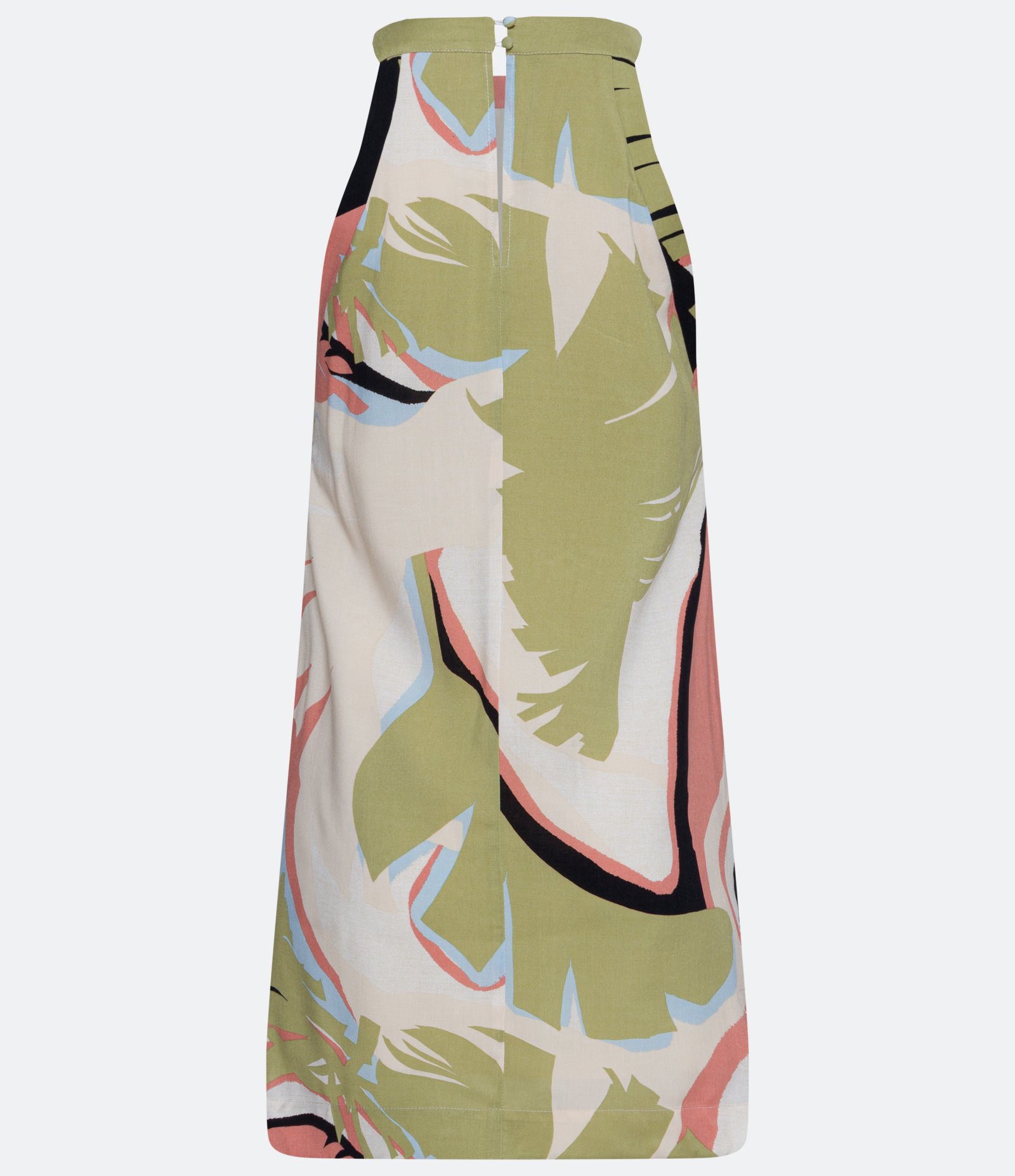 Vestido Curto em Viscose com Gola Halter e Estampa de Folhagem Multicores 2