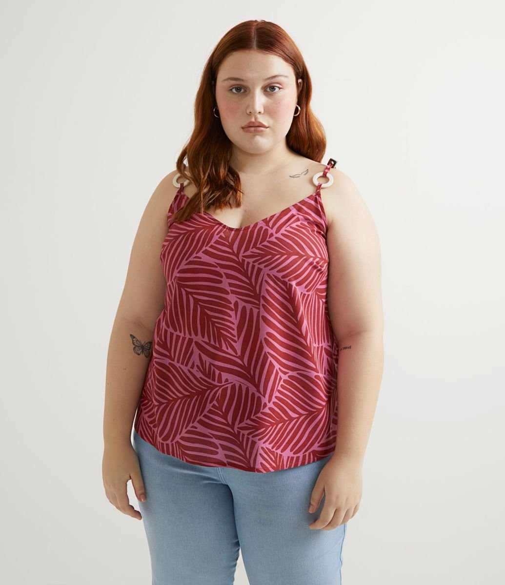 Menor preço em Blusa Regata em Viscose com Estampa de Folhagem Curve & Plus Size