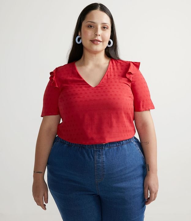 Blusa Manga Curta em Viscose com Textura Maquinetada Curve & Plus Size