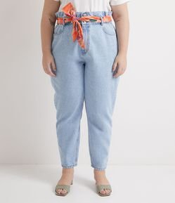 Calça Clochard Jeans com Cinto Lenço Estampado Curve & Plus Size