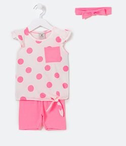 Conjunto Infantil Estampa Poá com Faixa de Cabelo - Tam 1 a 5 anos