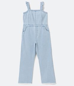 Macacão Longo Jeans com Babado nas Alças Curve & Plus Size