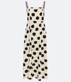 Vestido Longo em Linho com Estampa Poá e Bolsos