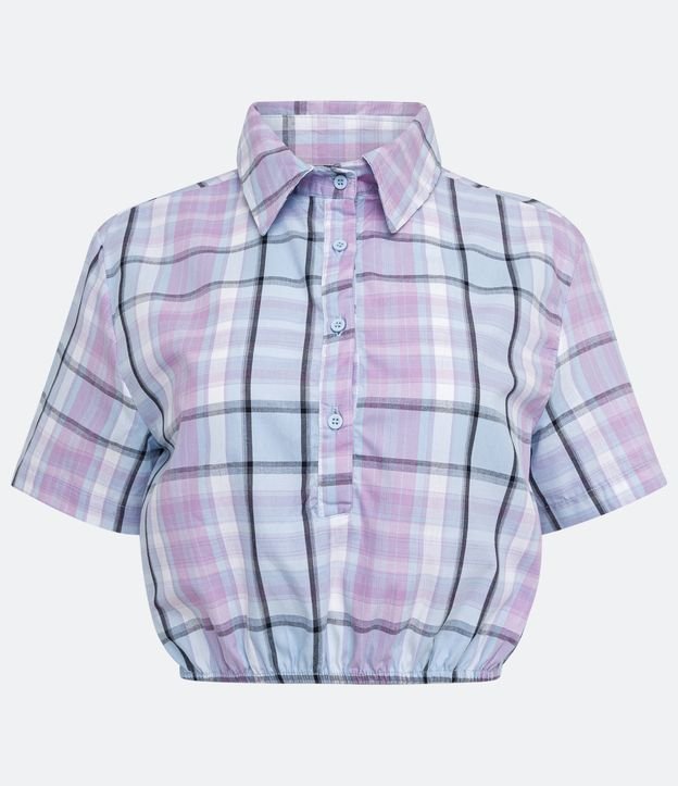 Camisa Cropped em Algodón de Cuadros com Manga Corta e Barra com Elástico Multicolores 5