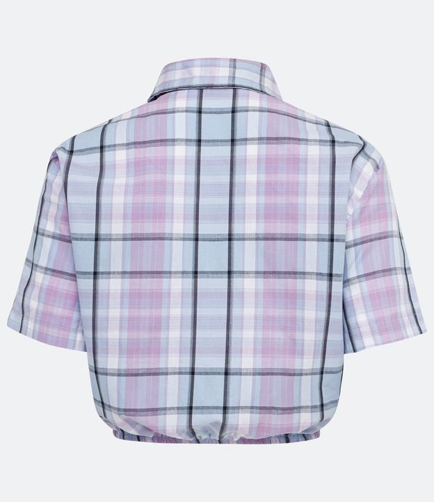 Camisa Cropped em Algodón de Cuadros com Manga Corta e Barra com Elástico Multicolores 6