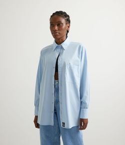 Camisa Alongada em Tricoline Sem Estampa Oversized