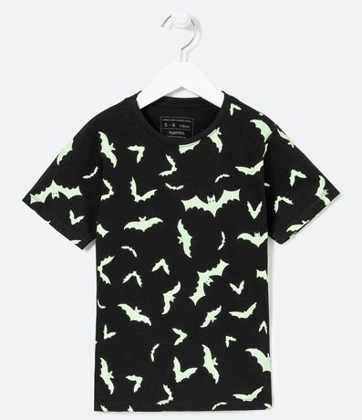 Menor preço em Camiseta Infantil Estampas de Morcegos Brilha no Escuro - Tam 5 a 14 anos