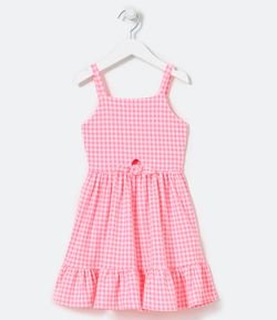 Vestido Infantil em Viscose Neon Estampa Xadrez Vichy - Tam 5 a 14 anos