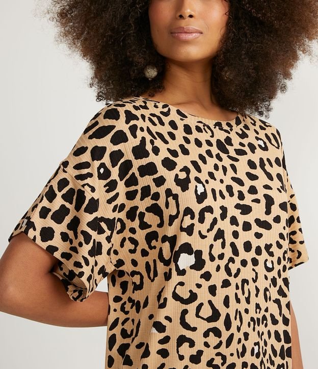 Vestido Corto en Viscosa con Estampado Animal Print Jaguar Beige 3