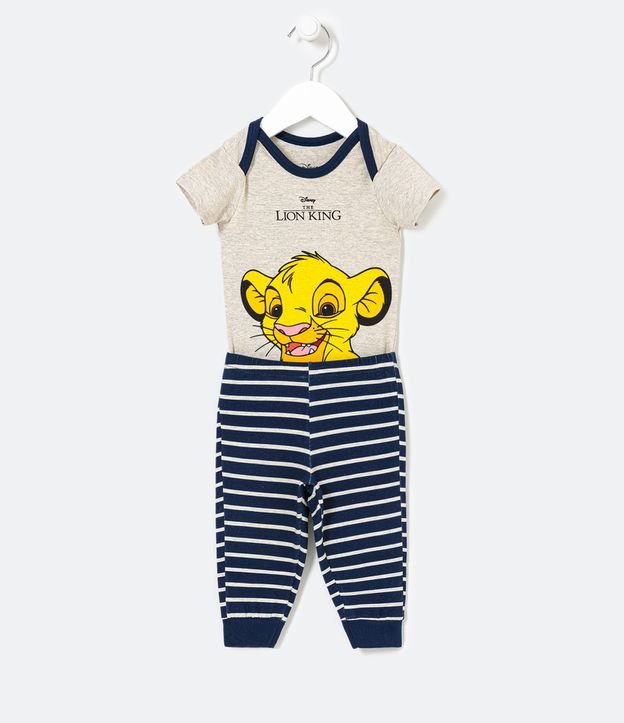 Conjunto Infantil Body Estampa Simba e Calça Listrada - Tam 0 a 18 meses