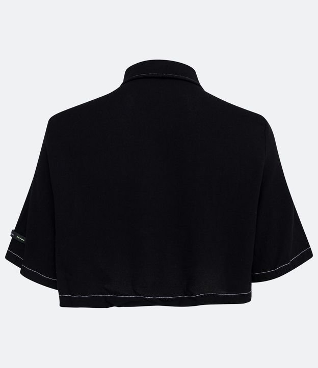 Camisa Cropped en Viscosa con Pespuntos Contrastantes Negro 7