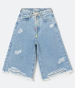 Bermuda Wide Leg Jeans com Cinto de Cordão com Frutinhas