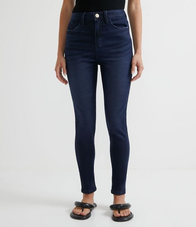 Calça Reta Cintura Alta em Jeans com Bolsos e Brilho Aplicado - Cor: Azul -  Tamanho: 42 - Shopping TudoAzul