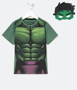 Camiseta Infantil Estampa Corpo do Hulk com Máscara - Tam 3 a 10 anos