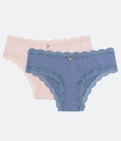 Kit 02 Calcinhas Boyshort em Microfibra Texturizada com Renda