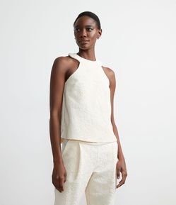 Blusa Regata em Jacquard com Textura Floral