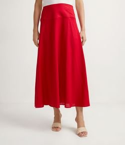 Saia Midi em Viscolinho com Cós Largo