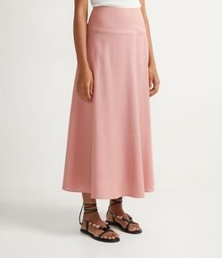 Saia Midi em Viscolinho com Cós Largo