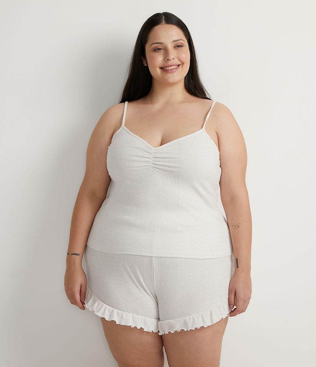 Pijama Feminino Plus Size Curto Azul com Renda Kim